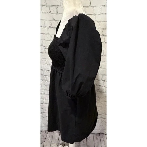 American Eagle Puff-Sleeve Cotton Black Swing Mini Dress Size XS - Picture 3 of 8